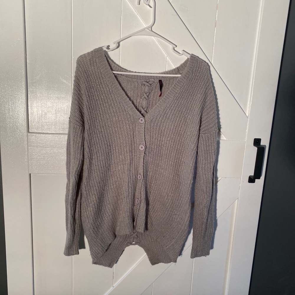Gray Sweater Lace-up Back
